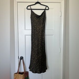 Zara Leopard Print Maxi Cowl Neck Dress, S
